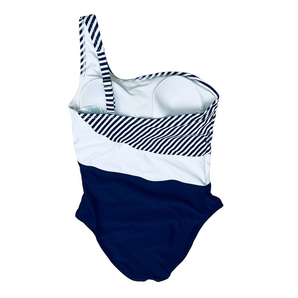 Kona Sol Swimsuit UPF 50+Navy White One Shoulder Striped One Piece M - Picture 4 of 10